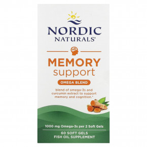 Nordic Naturals, Memory Support, смесь омега кислот для поддержки памяти, 1000 мг, 60 капсул (500 мг в 1 капсуле) - описание | фото