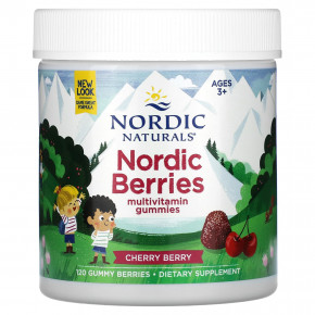 Nordic Naturals, Мультивитаминные жевательные мармеладки Nordic Berries, для детей от 3 лет, вишня, 120 жевательных ягод - описание | фото