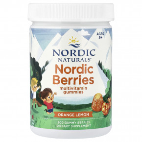 Nordic Naturals, Nordic Berries, мультивитаминные жевательные таблетки, для детей от 3 лет, апельсин и лимон, 200 жевательных таблеток - описание | фото