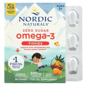 Nordic Naturals, рыбки с омега-3, без сахара, для детей от 3 лет, тутти фрутти, 300 мг, 36 рыбок в Москве - eco-herb.ru | фото