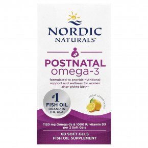 Nordic Naturals, омега-3 для применения в послеродовой период, со вкусом лимона, 60 капсул - описание | фото