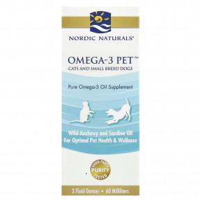 Nordic Naturals, Omega-3 Pet ™, для кошек и собак мелких пород, 60 мл (2 жидк. унц.) - описание | фото