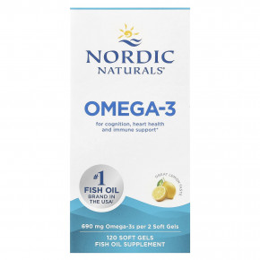 Nordic Naturals, омега-3, со вкусом лимона, 120 капсул (345 мг в 1 капсуле) - описание | фото