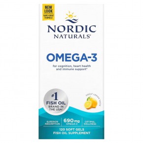 Nordic Naturals, омега-3, со вкусом лимона, 690 мг, 120 капсул (345 мг в 1 капсуле) - описание