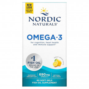 Nordic Naturals, омега-3, со вкусом лимона, 690 мг, 60 капсул (345 мг в 1 капсуле) в Москве - eco-herb.ru | фото