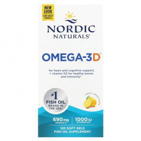 Nordic Naturals, Omega-3D, со вкусом лимона, 120 капсул - описание
