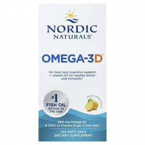 Nordic Naturals, Omega-3D™, омега-3 с витамином D, с лимонным вкусом, 120 капсул - описание | фото