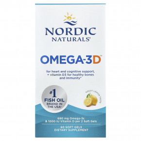 Nordic Naturals, Omega-3D™, со вкусом лимона, 60 капсул - описание | фото