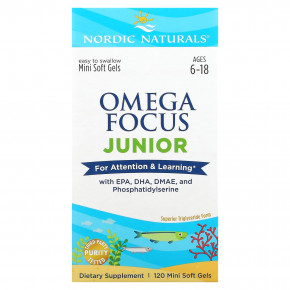 Nordic Naturals, Omega Focus Junior, для детей 6–18 лет, 120 мягких мини-таблеток в Москве - eco-herb.ru | фото