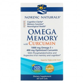 Nordic Naturals, Memory Support, смесь омега кислот для поддержки памяти, 1000 мг, 60 капсул (500 мг в 1 капсуле) в Москве - eco-herb.ru | фото