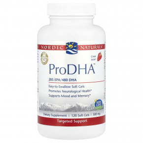 Nordic Naturals, ProDHA ™, клубника, 120 мягких таблеток (250 мг в мягком геле) - описание | фото