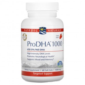 Nordic Naturals, ProDHA 1000, добавка с аминокислотами, с клубничным вкусом, 1000 мг, 60 капсул - описание
