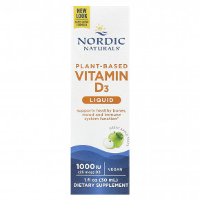 Nordic Naturals, растительный витамин D3, жидкая добавка, со вкусом яблока, 25 мкг (1000 МЕ), 30 мл (1 жидк. унция) в Москве - eco-herb.ru | фото