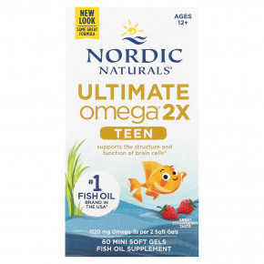 Nordic Naturals, Teen, Ultimate Omega 2X, для подростков от 12 лет, со вкусом клубники, 60 миникапсул в Москве - eco-herb.ru | фото