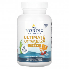 Nordic Naturals, Teen, Ultimate Omega 2X, для подростков от 12 лет, со вкусом клубники, 60 миникапсул в Москве - eco-herb.ru | фото