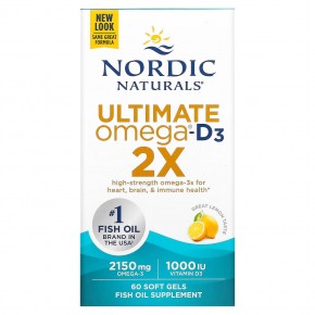 Nordic Naturals, Ultimate Omega 2X с витамином D3, лимон, 60 мягких желатиновых капсул в Москве - eco-herb.ru | фото