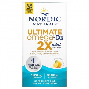 Nordic Naturals, Ultimate Omega 2X с витамином D3, лимон, 60 мягких мини-таблеток в Москве - eco-herb.ru | фото