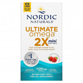 Nordic Naturals, Ultimate Omega 2X, со вкусом клубники, 1120 мг, 60 мини-капсул (560 мг в 1 капсуле) в Москве - eco-herb.ru | фото