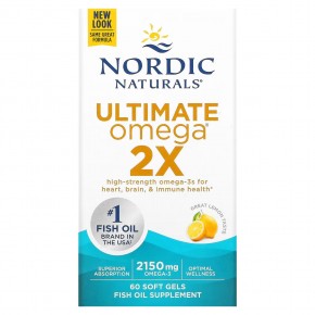 Nordic Naturals, Ultimate Omega 2X, со вкусом лимона, 2150 мг, 60 капсул (1075 мг в 1 капсуле) в Москве - eco-herb.ru | фото