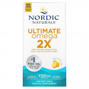 Nordic Naturals, Ultimate Omega 2X, высокоэффективные омега-3 кислоты, со вкусом лимона, 2150 мг, 120 капсул (1075 мг в 1 капсуле) в Москве - eco-herb.ru | фото