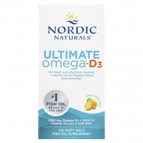 Nordic Naturals, Ultimate Omega®-D3, омега-3 и витамин D3, со вкусом лимона, 120 капсул - описание | фото