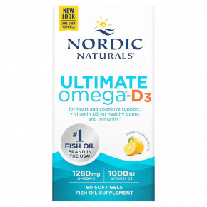 Nordic Naturals, Ultimate Omega-D3, витамин D3 со вкусом лимона, 60 капсул - описание