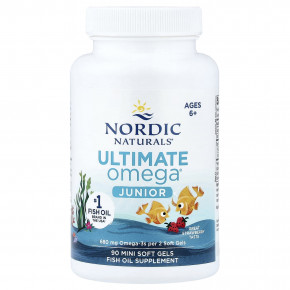 Nordic Naturals, Ultimate Omega® Junior, омега для детей от 6 лет, со вкусом клубники, 90 мини-капсул (340 мг в 1 капсуле) - описание | фото