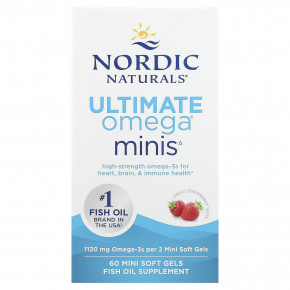 Nordic Naturals, Ultimate Omega® мини, со вкусом клубники, 60 миникапсул (560 мг в 1 капсуле) - описание | фото