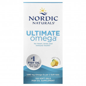 Nordic Naturals, Ultimate Omega®, омега-3 кислоты, со вкусом лимона, 120 капсул (640 мг в 1 капсуле) - описание | фото