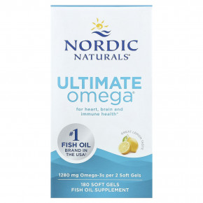 Nordic Naturals, Ultimate Omega®, омега-3 кислоты, со вкусом лимона, 180 капсул (640 мг в 1 капсуле) - описание | фото