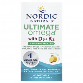 Nordic Naturals, Ultimate Omega®, растительные добавки с витаминами D3 и K2, со вкусом лимона, 60 мягких таблеток в Москве - eco-herb.ru | фото
