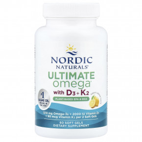 Nordic Naturals, Ultimate Omega®, растительные добавки с витаминами D3 и K2, со вкусом лимона, 60 мягких таблеток в Москве - eco-herb.ru | фото