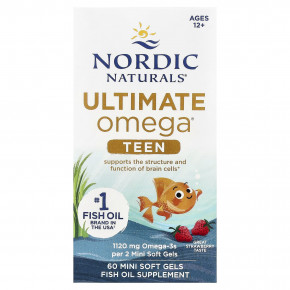 Nordic Naturals, Ultimate Omega®, рыбий жир для подростков, для детей от 12 лет, со вкусом клубники, 60 миникапсул - описание | фото
