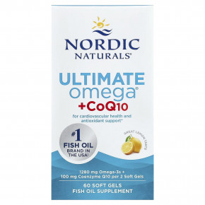 Nordic Naturals, Ultimate Omega® с коэнзимом Q10, со вкусом лимона, 60 капсул - описание | фото