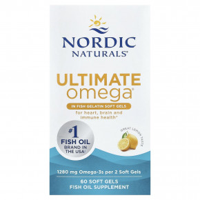 Nordic Naturals, Ultimate Omega®, омега-3 кислоты, со вкусом лимона, 60 капсул (640 мг в 1 капсуле) - описание | фото