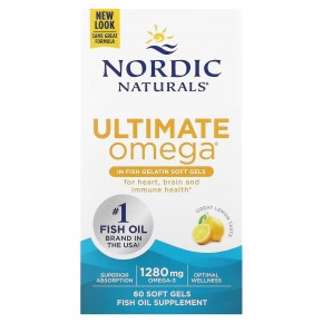 Nordic Naturals, Ultimate Omega, высокоэффективные омега-3 кислоты, со вкусом лимона, 1280 мг, 60 капсул из рыбьего желатина (640 мг в 1 капсуле) в Москве - eco-herb.ru | фото