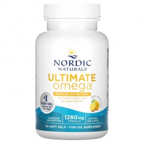 Nordic Naturals, Ultimate Omega, высокоэффективные омега-3 кислоты, со вкусом лимона, 1280 мг, 60 капсул из рыбьего желатина (640 мг в 1 капсуле) в Москве - eco-herb.ru | фото