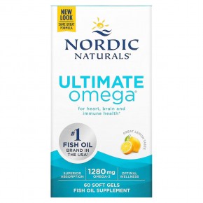 Nordic Naturals, Ultimate Omega, высокоэффективные омега-3 кислоты, со вкусом лимона, 1280 мг, 60 капсул (640 мг в 1 капсуле) - описание