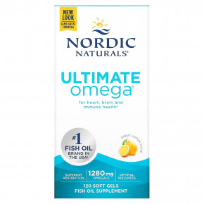 Nordic Naturals, Ultimate Omega, высокоэффективные омега-3 кислоты, со вкусом лимона, 1280 мг, 120 капсул (640 мг в 1 капсуле) - описание | фото