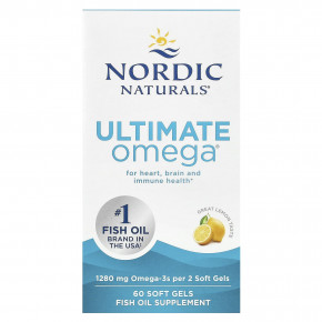 Nordic Naturals, Ultimate Omega, высокоэффективные омега-3 кислоты, со вкусом лимона, 60 капсул (640 мг в 1 капсуле) - описание | фото