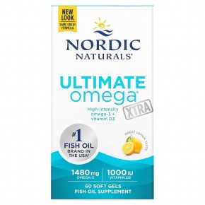 Nordic Naturals, Ultimate Omega Xtra, высокоэффективные омега-3 кислоты, со вкусом лимона, 1480 мг, 60 капсул (740 мг в 1 капсуле) в Москве - eco-herb.ru | фото
