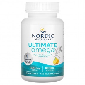 Nordic Naturals, Ultimate Omega Xtra, высокоэффективные омега-3 кислоты, со вкусом лимона, 1480 мг, 60 капсул (740 мг в 1 капсуле) в Москве - eco-herb.ru | фото