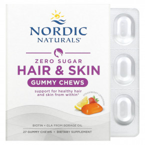 Nordic Naturals, Zero Sugar Hair & Skin Gummy Chews, Strawberry Lemonade, 27 Gummy Chews в Москве - eco-herb.ru | фото