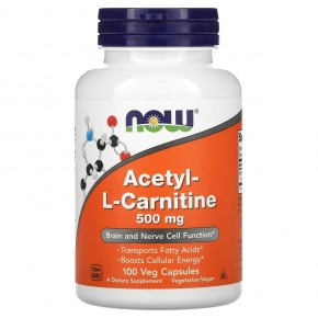 NOW Foods, Ацетил-L-карнитин, 500 мг, 100 растительных капсул - описание