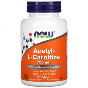 NOW Foods, Ацетил-L-карнитин, 750 мг, 90 таблеток - описание