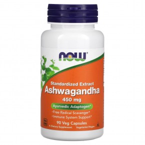 NOW Foods, ашваганда, стандартизованный экстракт, 450 мг, 90 растительных капсул - описание
