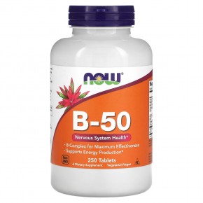 NOW Foods, B-50, добавка с витаминами группы В, 250 таблеток - описание