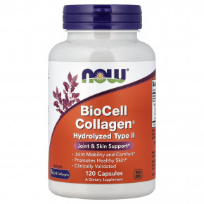 NOW Foods, BioCell Collagen®, гидролизованный коллаген II типа, 120 капсул - описание | фото