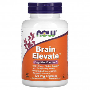 NOW Foods, Brain Elevate, поддержка здоровья мозга, 120 вегетарианских капсул - описание