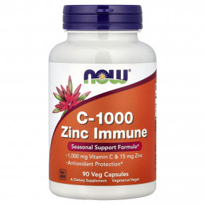 NOW Foods, C-1000 Zinc Immune, витамин C и цинк для иммунитета, 90 растительных капсул - описание | фото